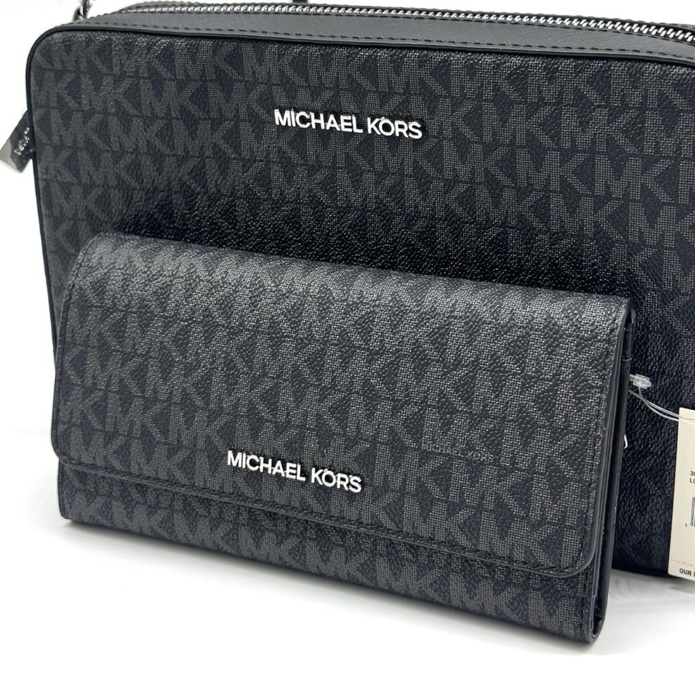 Michael Kors Large Jet Set Travel Logo Crossbody Bag & Matching Trifold Wallet - Picture 11 of 13